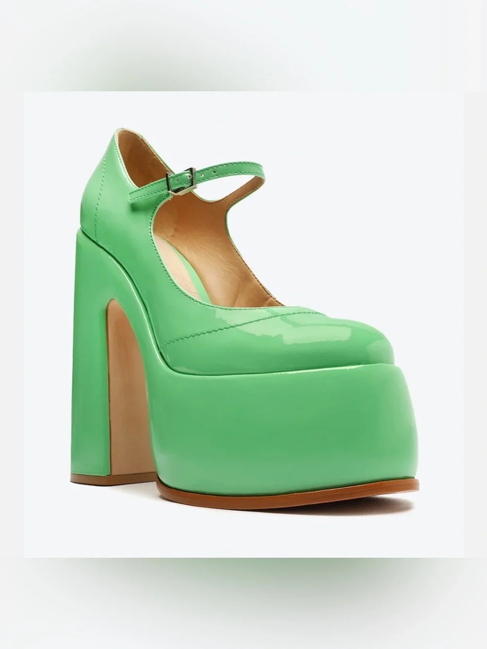 Schutz Zayne Platform Mary Jane Pumps Neon Green Patent Size 8.5B